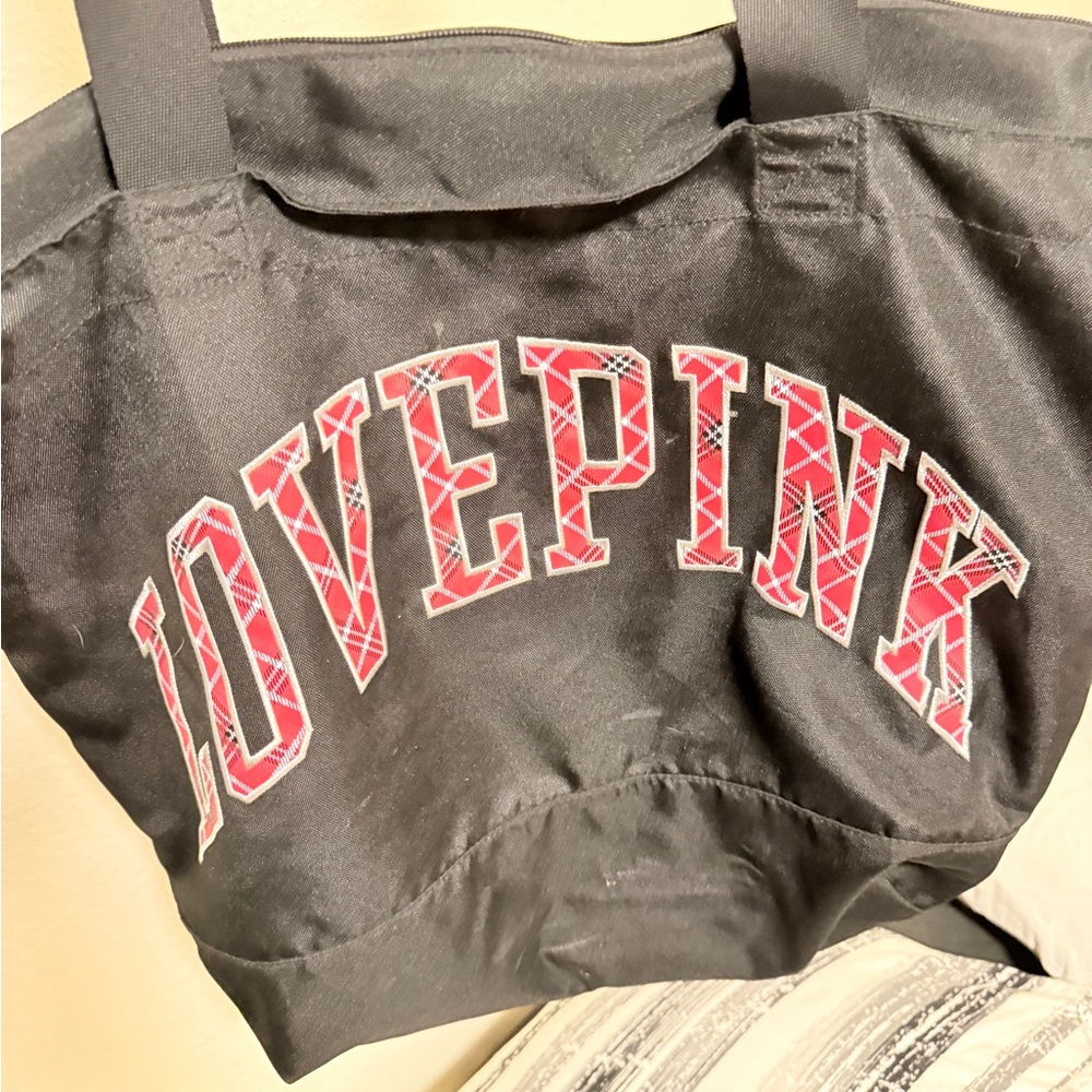 PINK Victoria's Secret Black and Red Tote Bag with Bold Logo